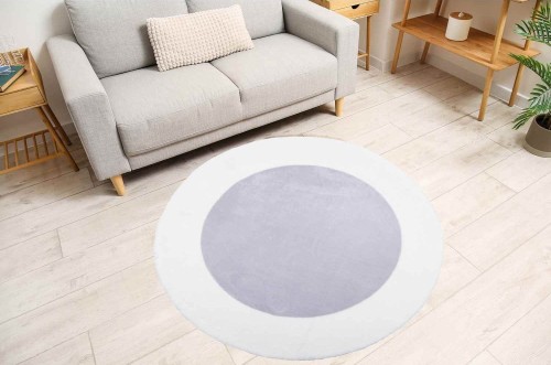 Dywan pluszowy okrągły Maximo ramka szaro-kremowy do salonu