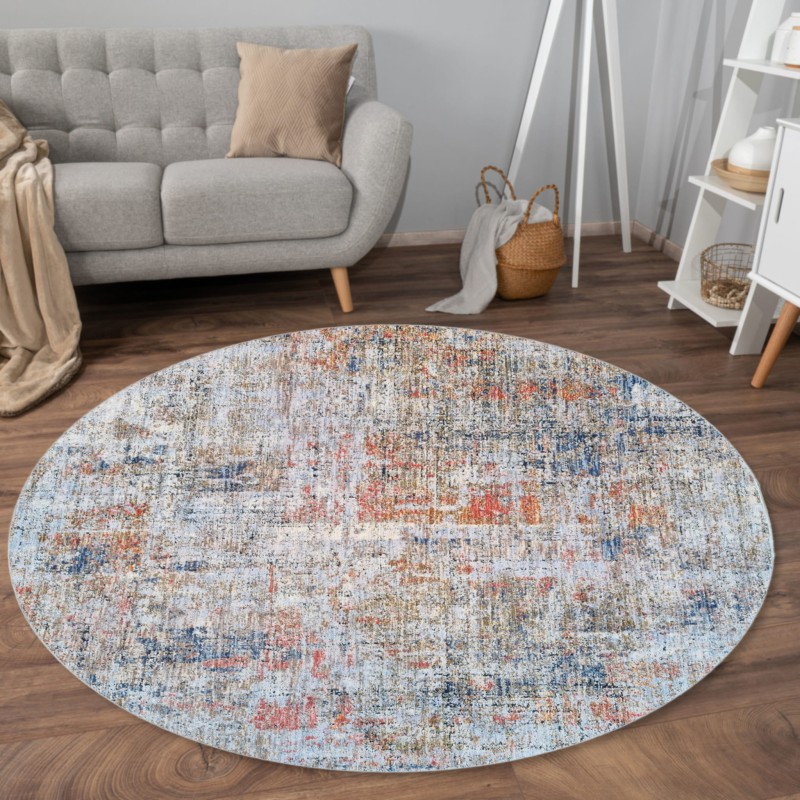 Dywan okrągły nowoczesny Kentucky 560 niebieski w salonie