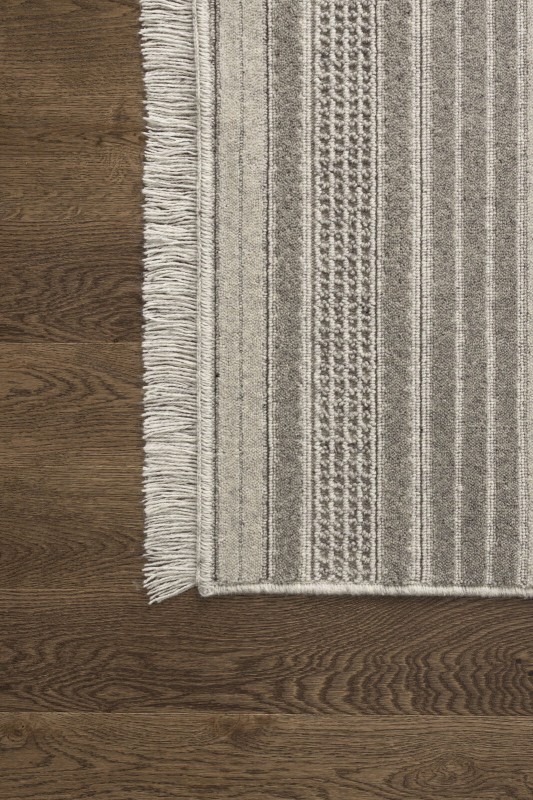 Dywan wełniany w pasy Agnella Noble Oni jasny szary - frędzle