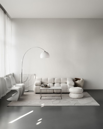 Dywan wełniany jasny szary Agnella Ladnini Morphic Botanica w salonie