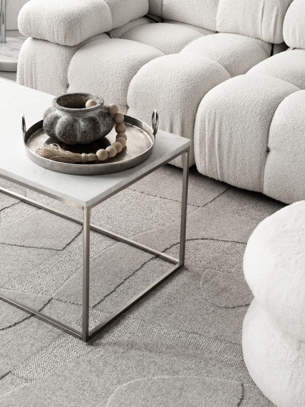 Dywan wełniany Agnella Ladnini Morphic Botanica jasny szary w aranżacji