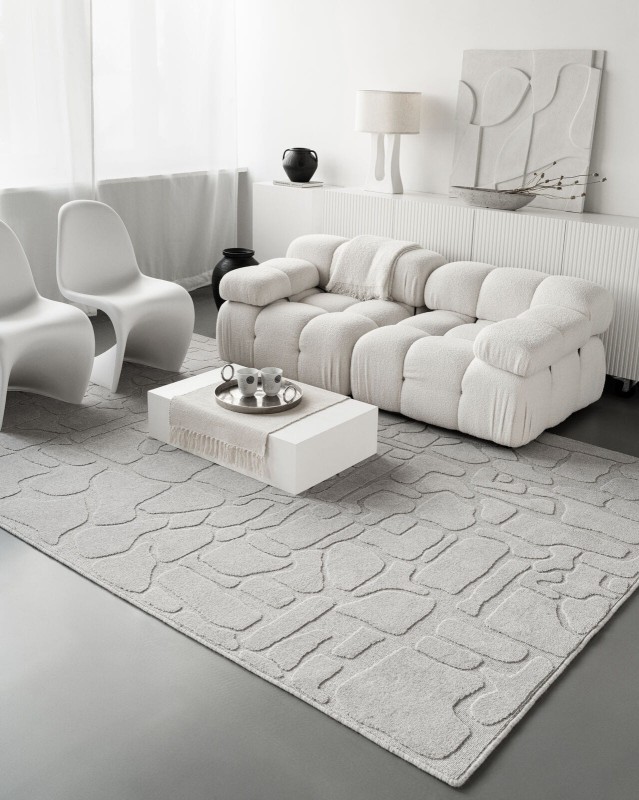 Dywan wełniany jasny szary do salonu Agnella Ladnini Morphic Dunes do salonu