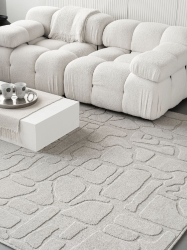 Dywan jasny szary wełniany Agnella Ladnini Morphic Dunes - wzór 3d