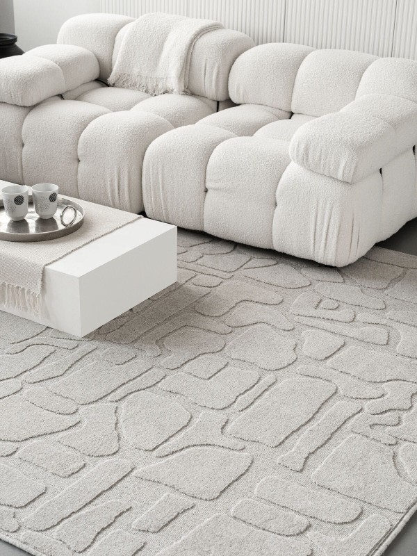 Dywan jasny szary wełniany Agnella Ladnini Morphic Dunes - wzór 3d