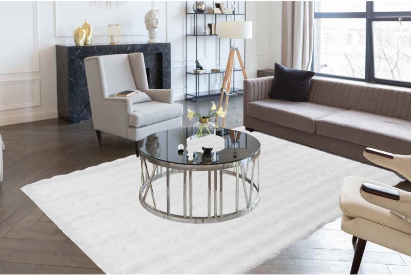 Kremowy dywan pluszowy 3d Rabbit Bubble w salonie