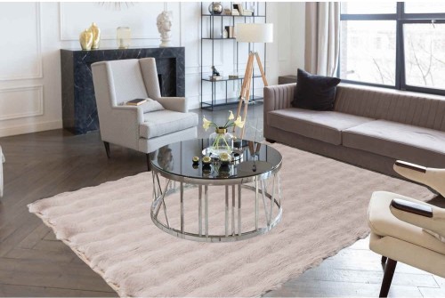 Beżowy dywan 3d pluszowy Rabbit Bubble w salonie