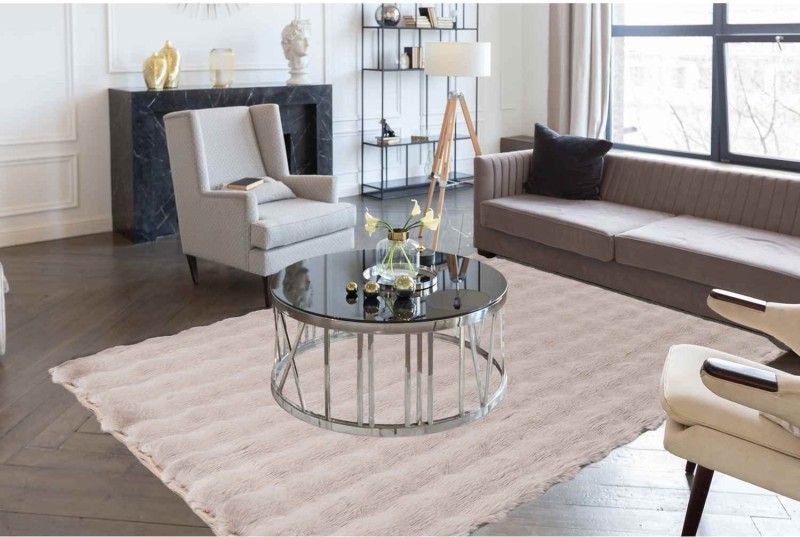 Beżowy dywan 3d pluszowy Rabbit Bubble w salonie