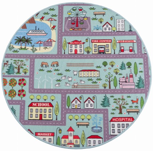 Okrągły dywan dla dzieci Stella w ulice kolor morski