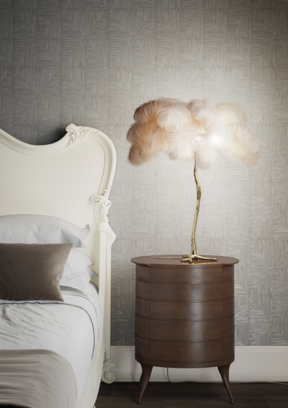 Sypialnia z tapetą Khroma Cabinet CAB403 Verena Feather.png
