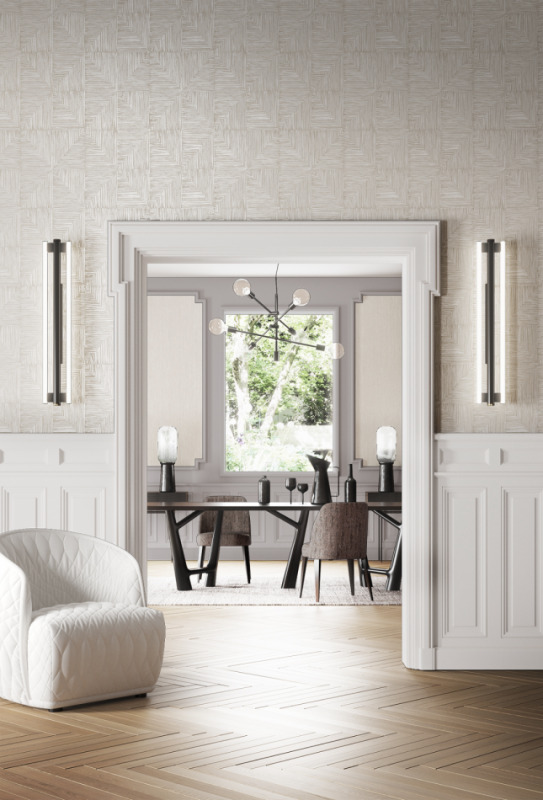 Wejście do jadalni z tapetą Khroma Cabinet CAB404 Verena Oyster.png