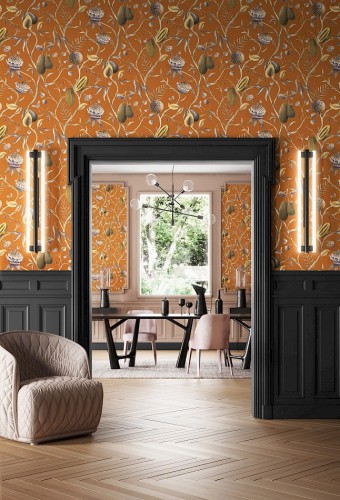 Wejście do jadalni z tapetą Khroma Cabinet CAB604 Papaya Mandarin.jpg
