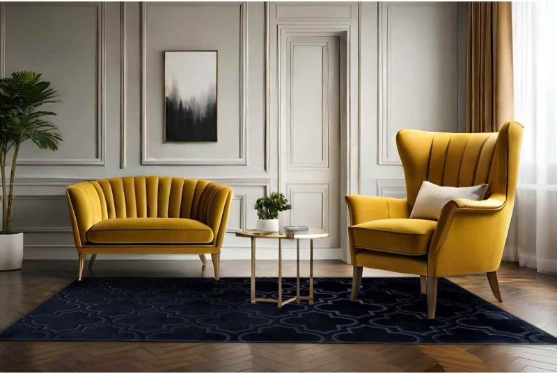 Dywan pluszowy Alaska marokańska koniczyna granat w salonie