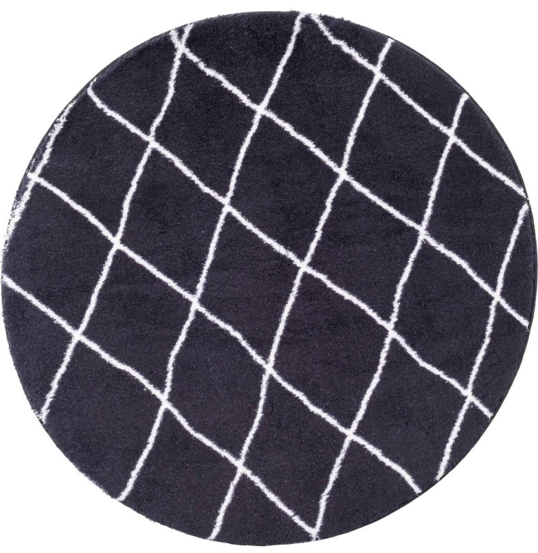 Dywan okrągłDywan okrągły pluszowy Loren Print kratka czarny