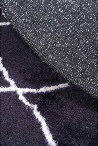 Dywan okrągły pluszowy Loren Print kratka czarny wzór
