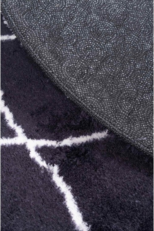 Dywan okrągły pluszowy Loren Print kratka czarny wzór