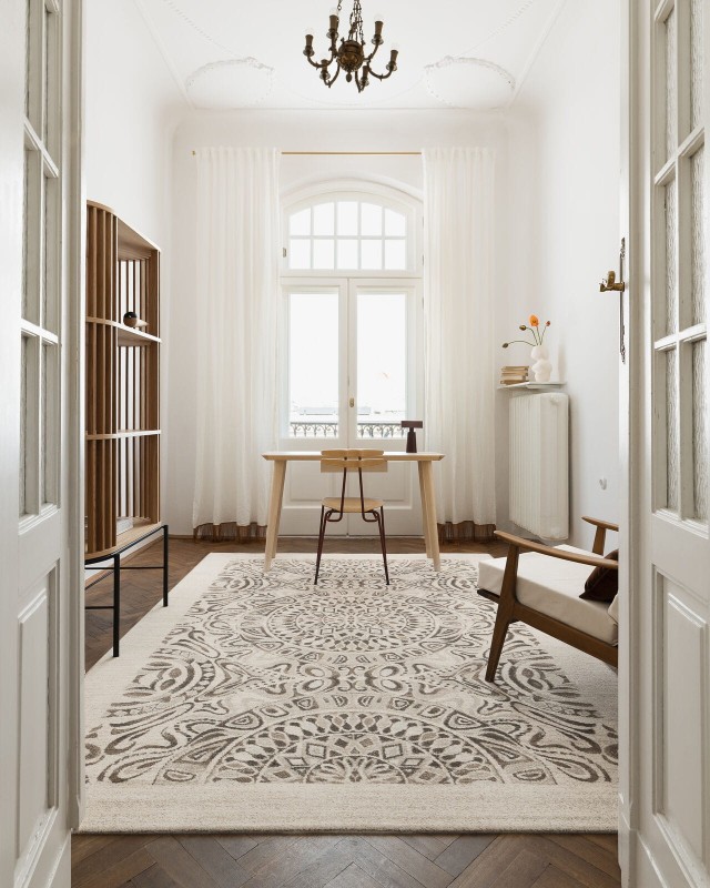 Dywan wełniany Agnella Tempo Natural Tula krem w gabinecie