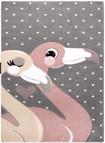 dywan dla dzieci Petit we Flamingi i serduszka kolor szary