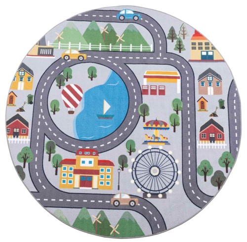 Okrągły szary dywanu dziecięcy antypoślizgowy Ares ulice