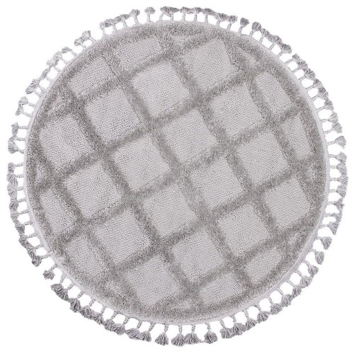 Dywan boho okrągły Berber Havana 6803 szary z frędzlami