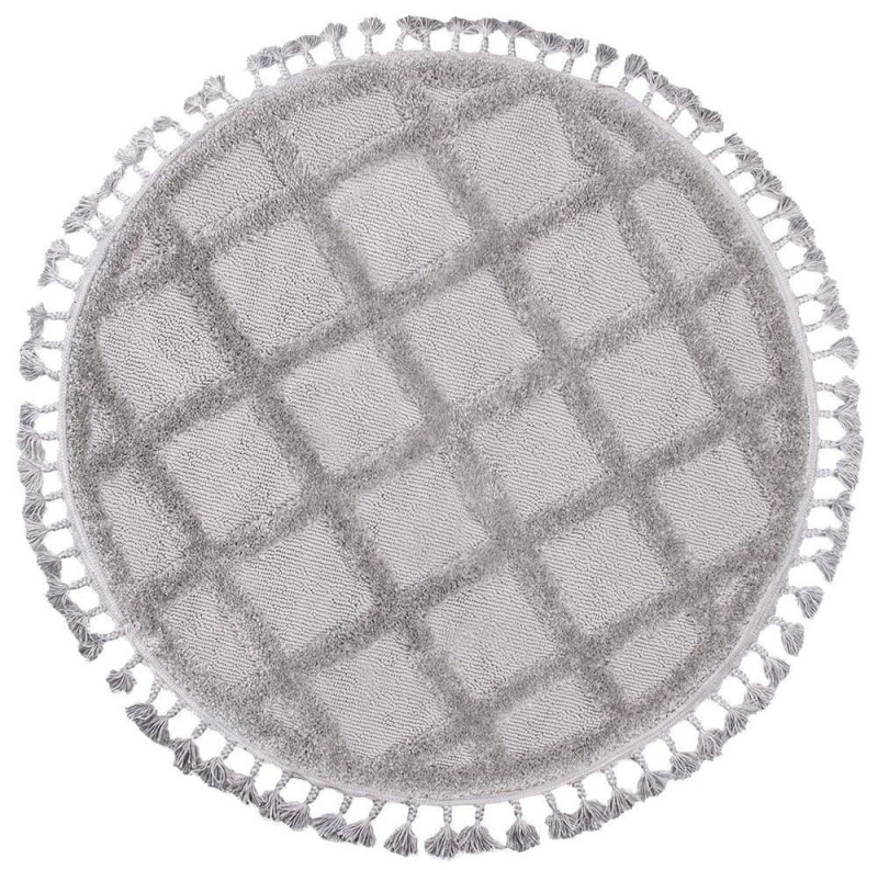 Dywan boho okrągły Berber Havana 6803 szary z frędzlami
