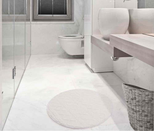 Dywanik łazienkowy okrągły New Style 3d ivory w łazience