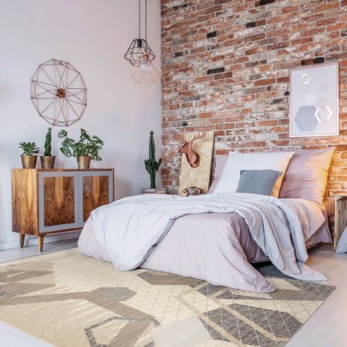 Dywan nowoczesny wełniany Agnella Tempo Natural Folio beż w sypialni