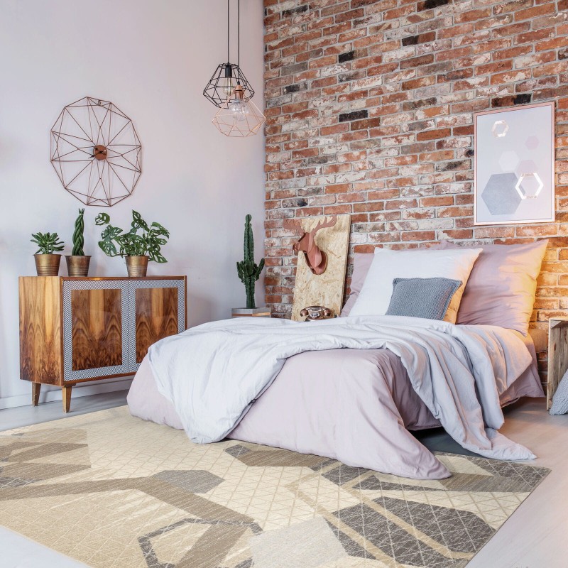 Dywan nowoczesny wełniany Agnella Tempo Natural Folio beż w sypialni