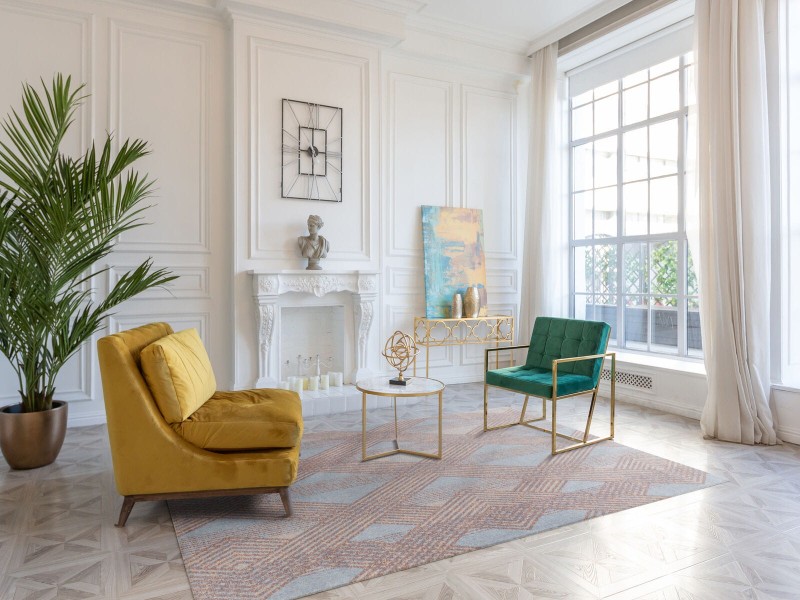 Dywan geometryczny wełniany Agnella Tempo Enfi szmaragd do salonu