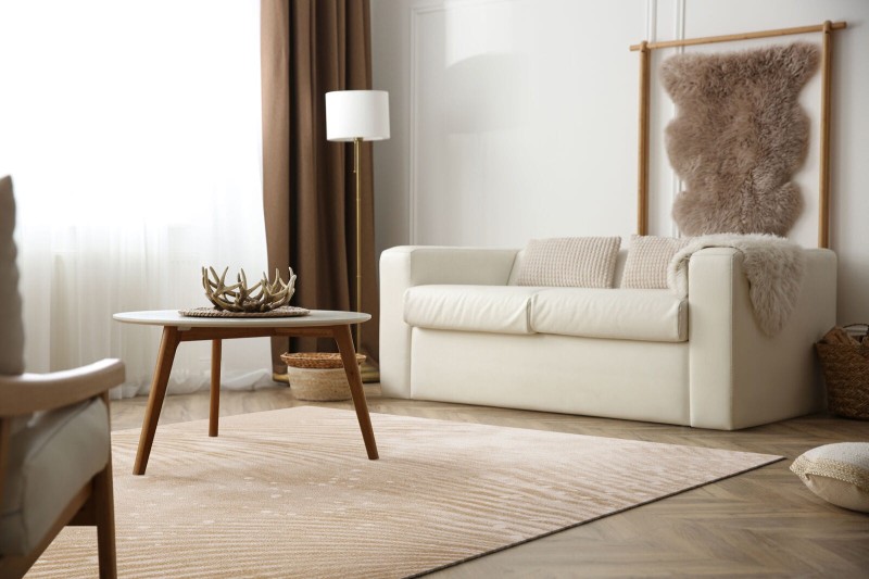 Dywan wełniany nowoczesny Agnella Tempo Natural Reef beż w salonie