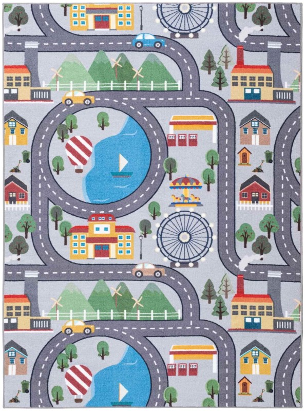 Szary dywan dziecięcy antypoślizgowy Ares ulice