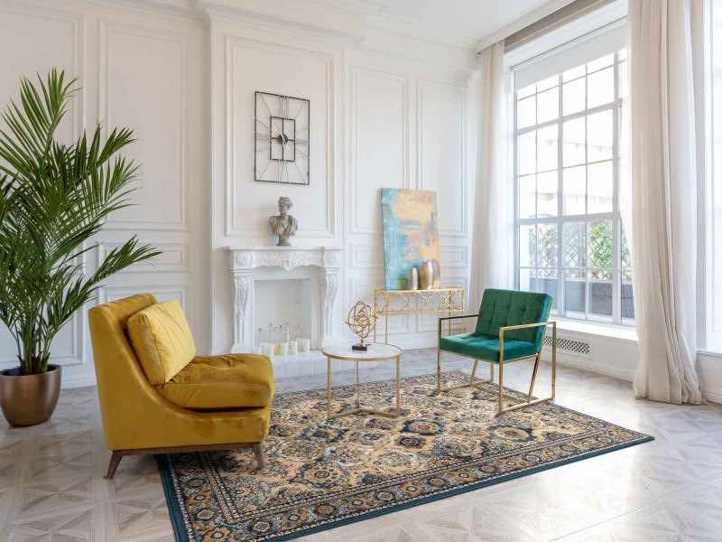 Dywan wełniany Agnella Isfahan Forenza kolor szmaragd_emerald w salonie w stylu glamour