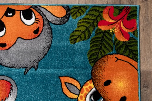 Wzór dywanu dziecięcego Kolibri 11058/180 zwierzęta niebieski