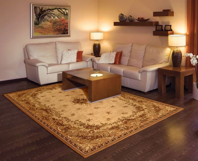 Dywan wełniany Agnella Isfahan Dafne sahara w rozmiarze 200x300 m w salonie