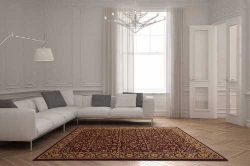 Dywan wełniany Agnella Isfahan Itamar rubin rozmiar 2x3 m w nowoczesnym salonie