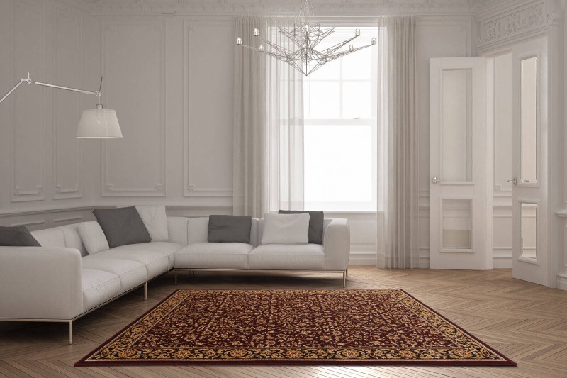 Dywan wełniany Agnella Isfahan Itamar rubin rozmiar 2x3 m w nowoczesnym salonie