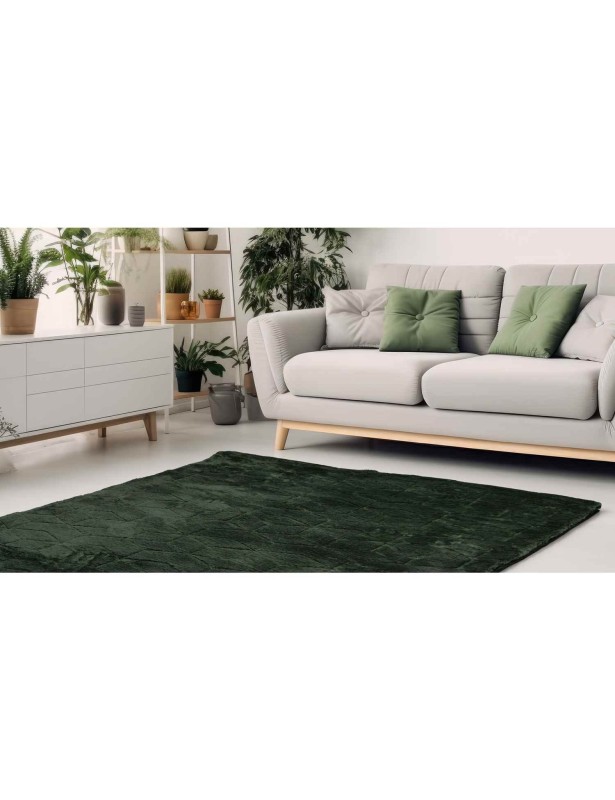 Dywan pluszowy Cubic zielony w salonie