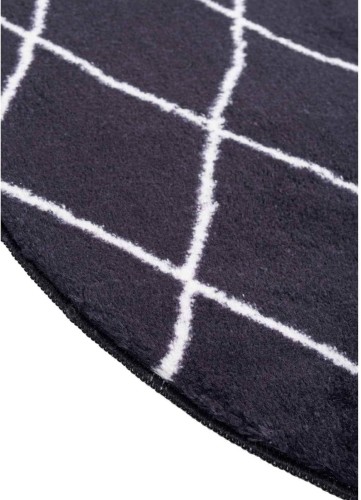 Dywan okrągły pluszowy Loren Print kratka czarny obszycie