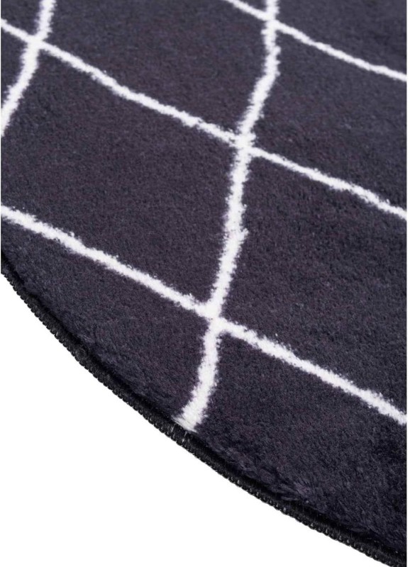 Dywan okrągły pluszowy Loren Print kratka czarny obszycie