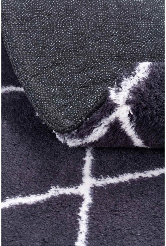 Dywan okrągły pluszowy Loren Print kratka czarny spód