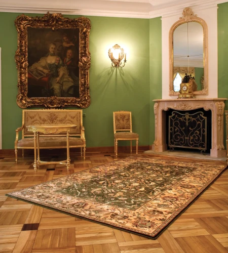 Dywan Agnella Agnus Hetman oliwka we wnętrzu pałacowym