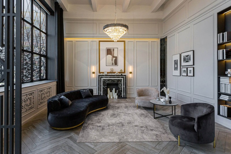 Dywan wełniany nowoczesny Agnella Ballata Zilka szary w salonie