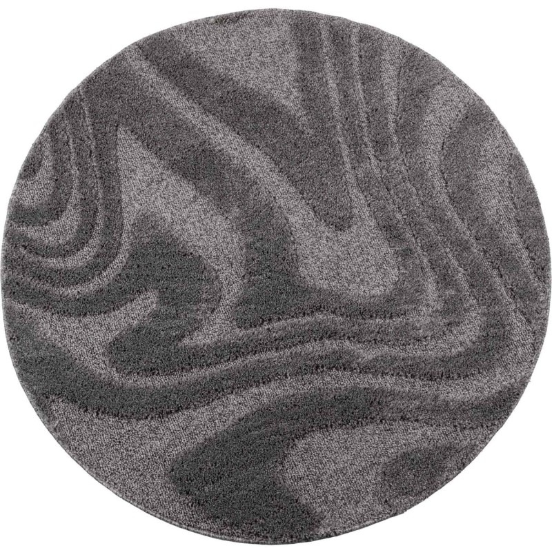 Dywan okrągły shaggy Pisa fala ciemno szary