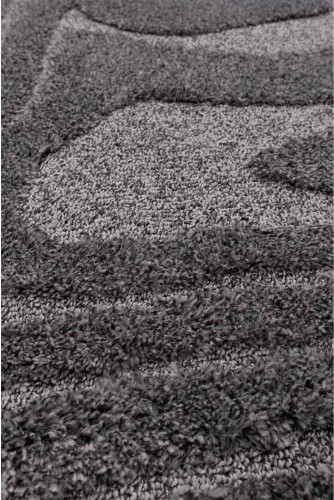 Wzór ciemno szarego dywanu okrągłego shaggy Pisa fala