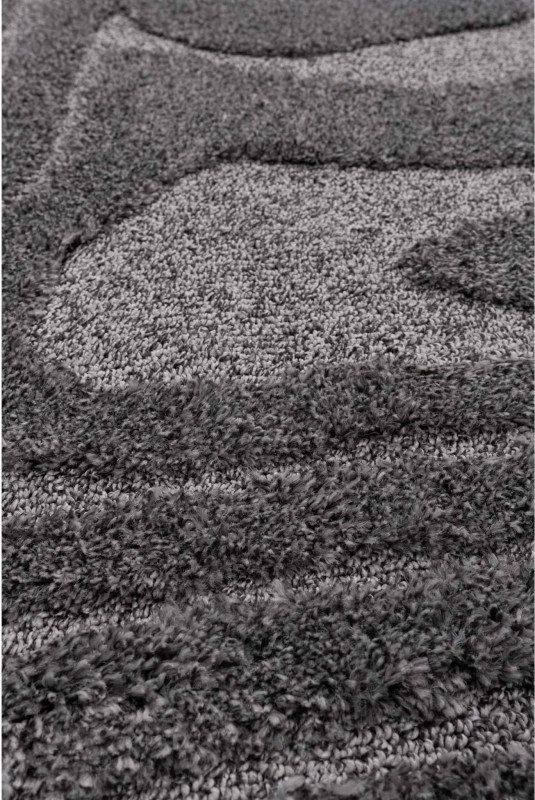 Wzór ciemno szarego dywanu okrągłego shaggy Pisa fala