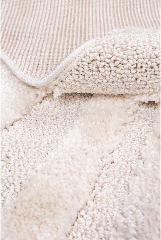 Runo kremowego dywanu okrągłego shaggy 3d Pisa fala