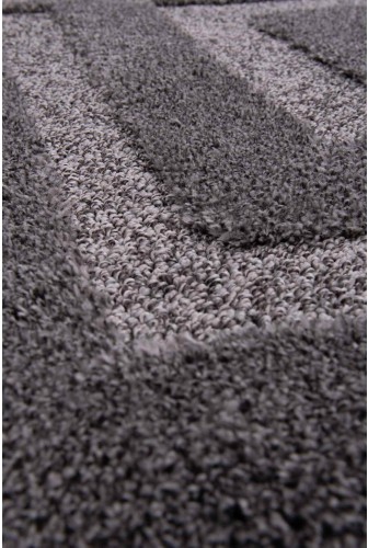 Runo ciemno szarego dywanu okrągłego shaggy geometria 3d Pisa romby