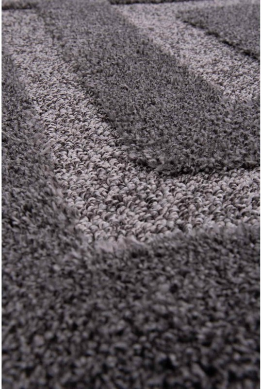 Runo ciemno szarego dywanu okrągłego shaggy geometria 3d Pisa romby