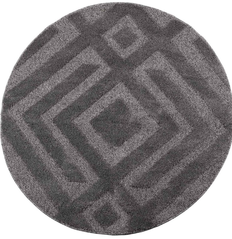 Dywan okrągły shaggy geometria 3d Pisa romby ciemno szary