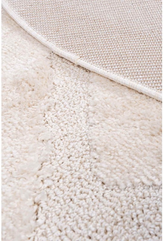 Runo kremowego dywanu okrągłego shaggy geometria 3d Pisa romby