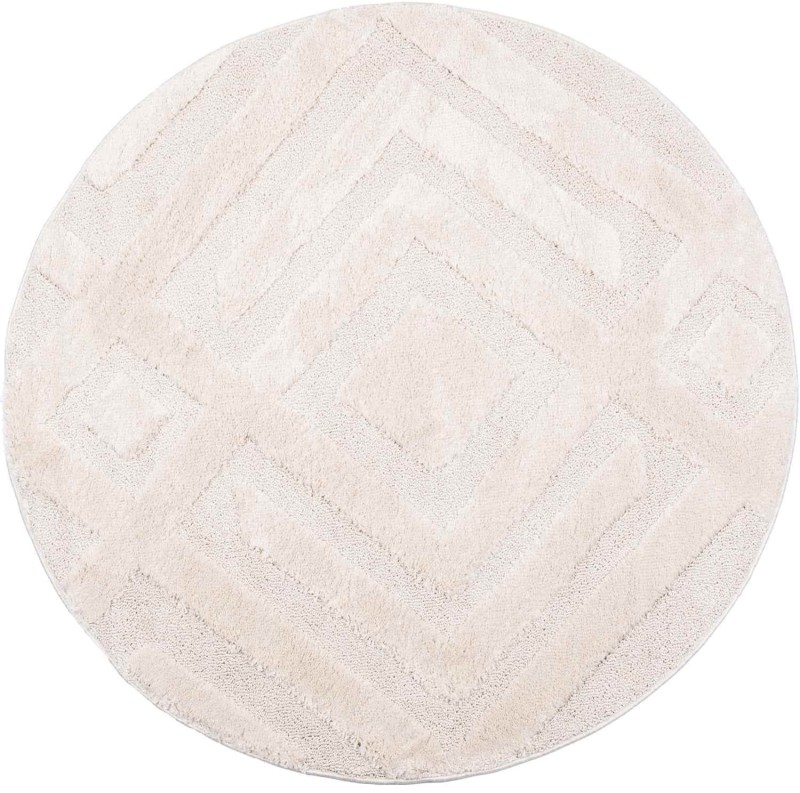 Dywan okrągły shaggy geometria 3d Pisa romby kremowy